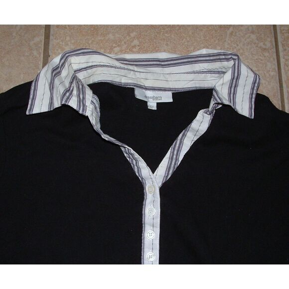 DRESSBARN Black Plus Sz 2X Layer Look Stretchy Casual Wear Cotton Blend Shiirt - Picture 2 of 3